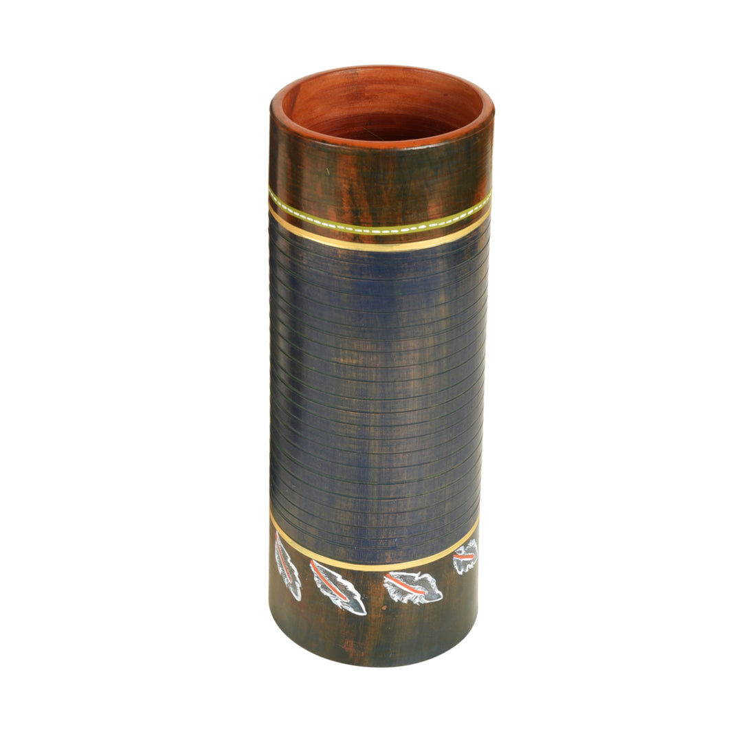 Autumn Leaf Earthen Vase in Tubular Shape