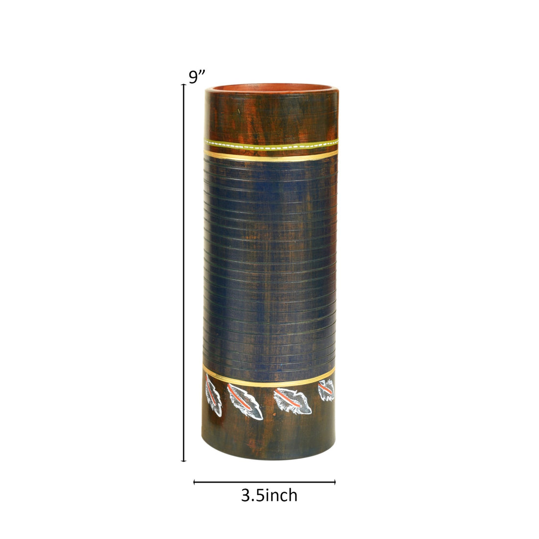 Autumn Leaf Earthen Vase in Tubular Shape