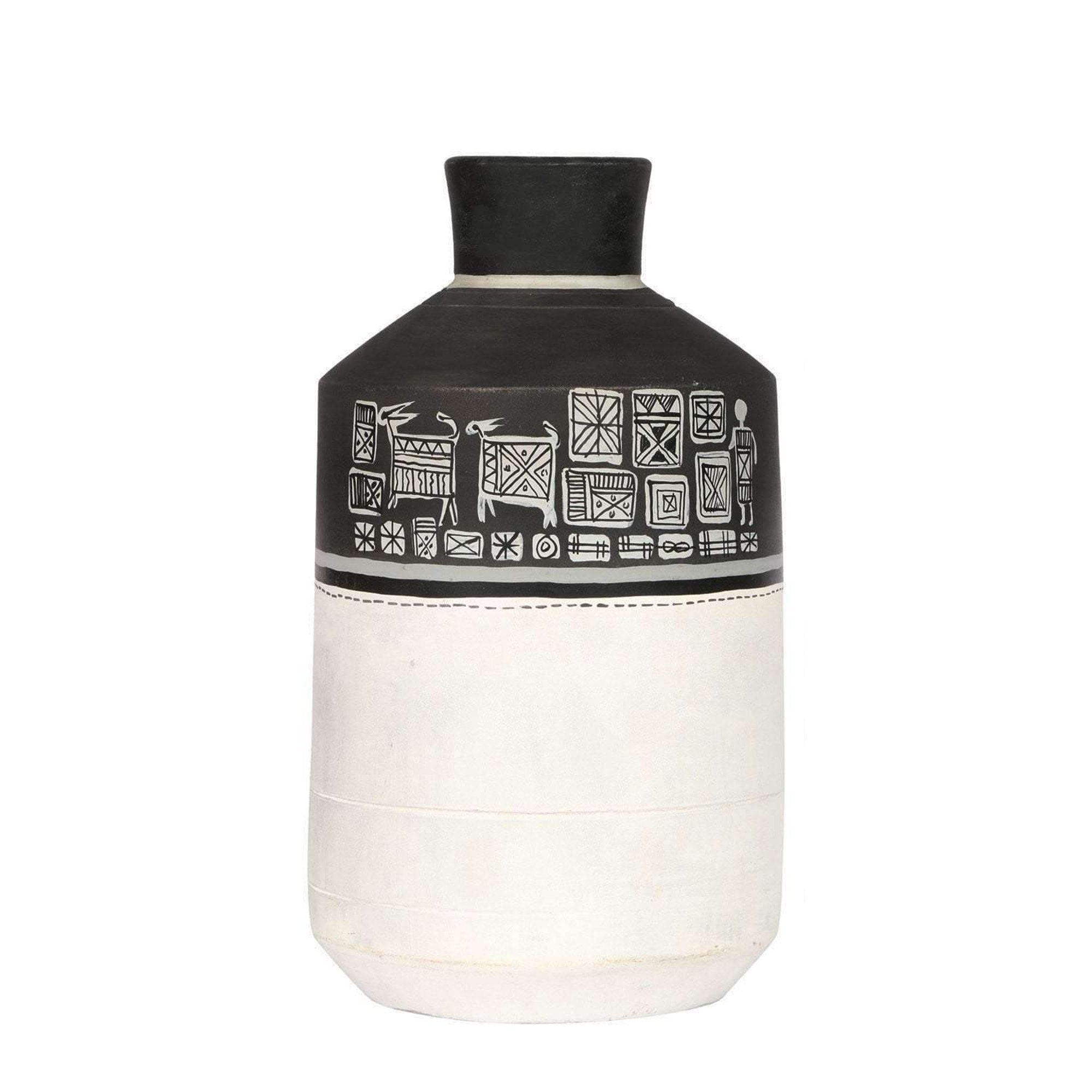 Vase Earthen Handcrafted Black & White Warli 4.6x8.2(HxD)