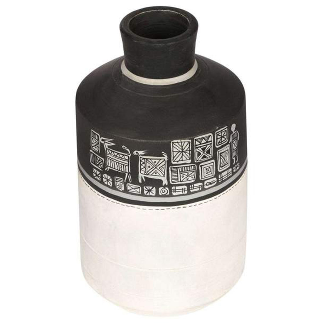 Vase Earthen Handcrafted Black & White Warli 4.6x8.2(HxD)