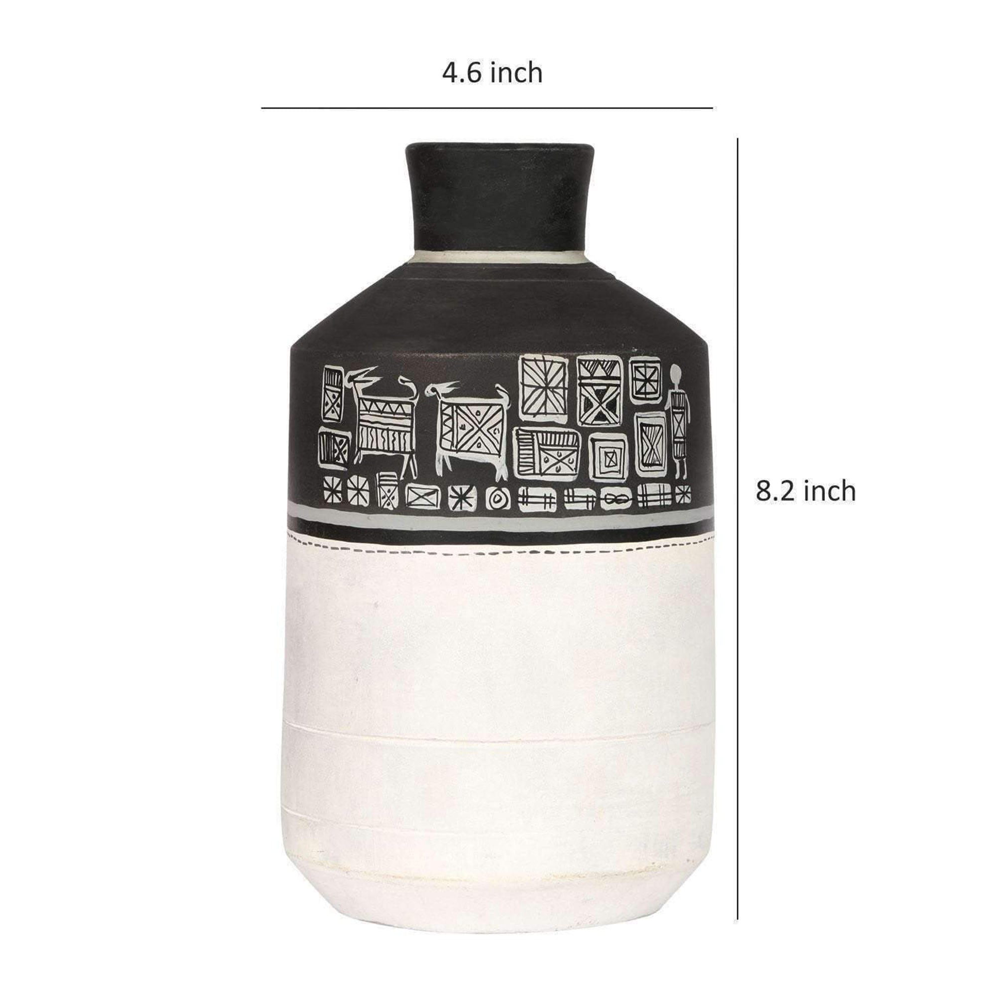Vase Earthen Handcrafted Black & White Warli 4.6x8.2(HxD)