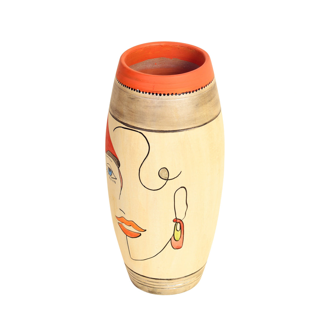 Artistic Face Motif Terracotta Jar for Boho Home Décor