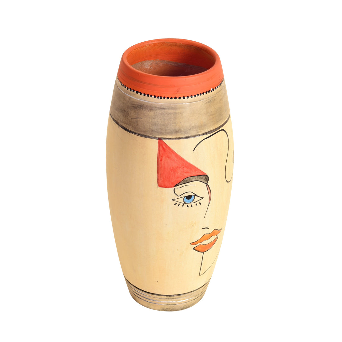 Artistic Face Motif Terracotta Jar for Boho Home Décor