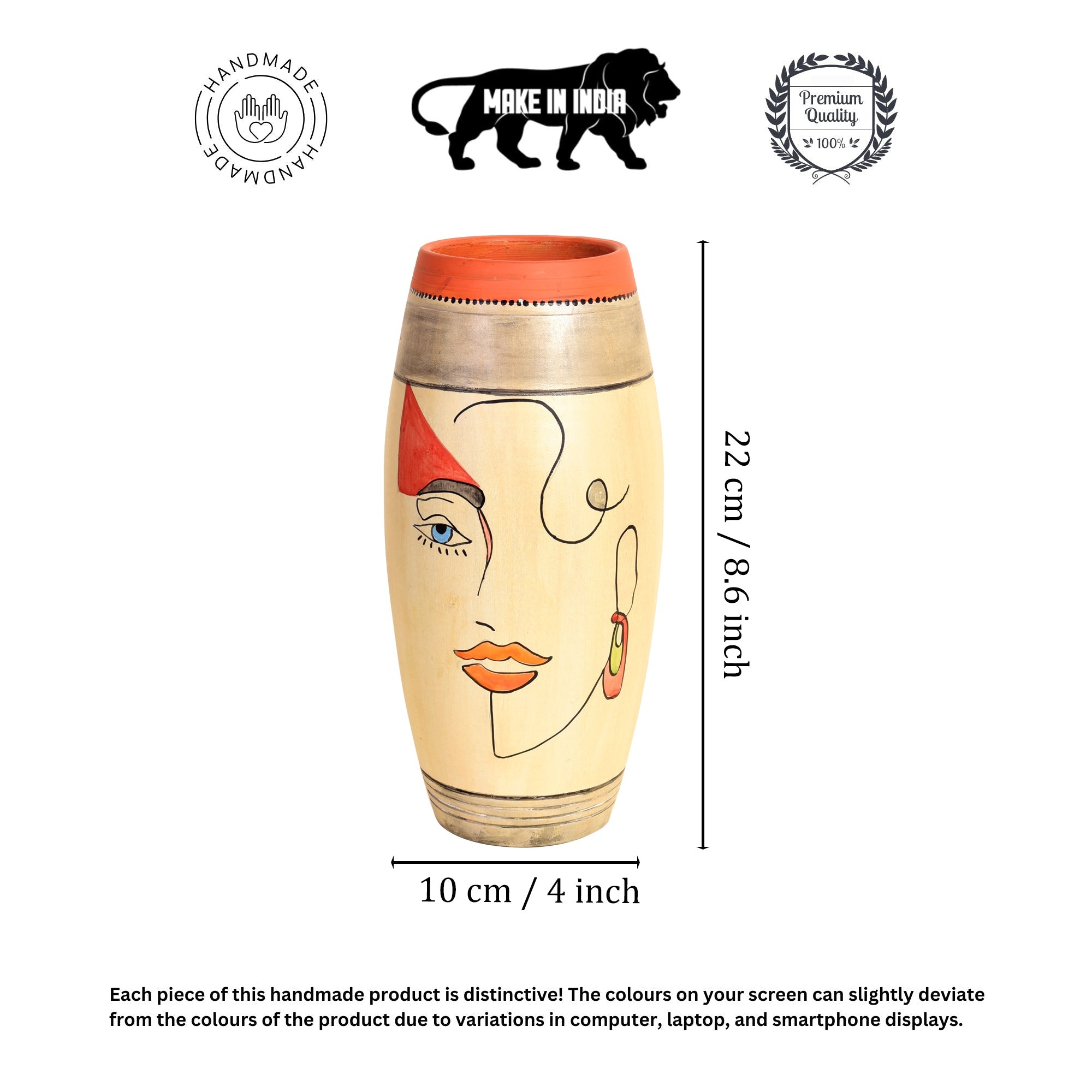 Artistic Face Motif Terracotta Jar for Boho Home Décor