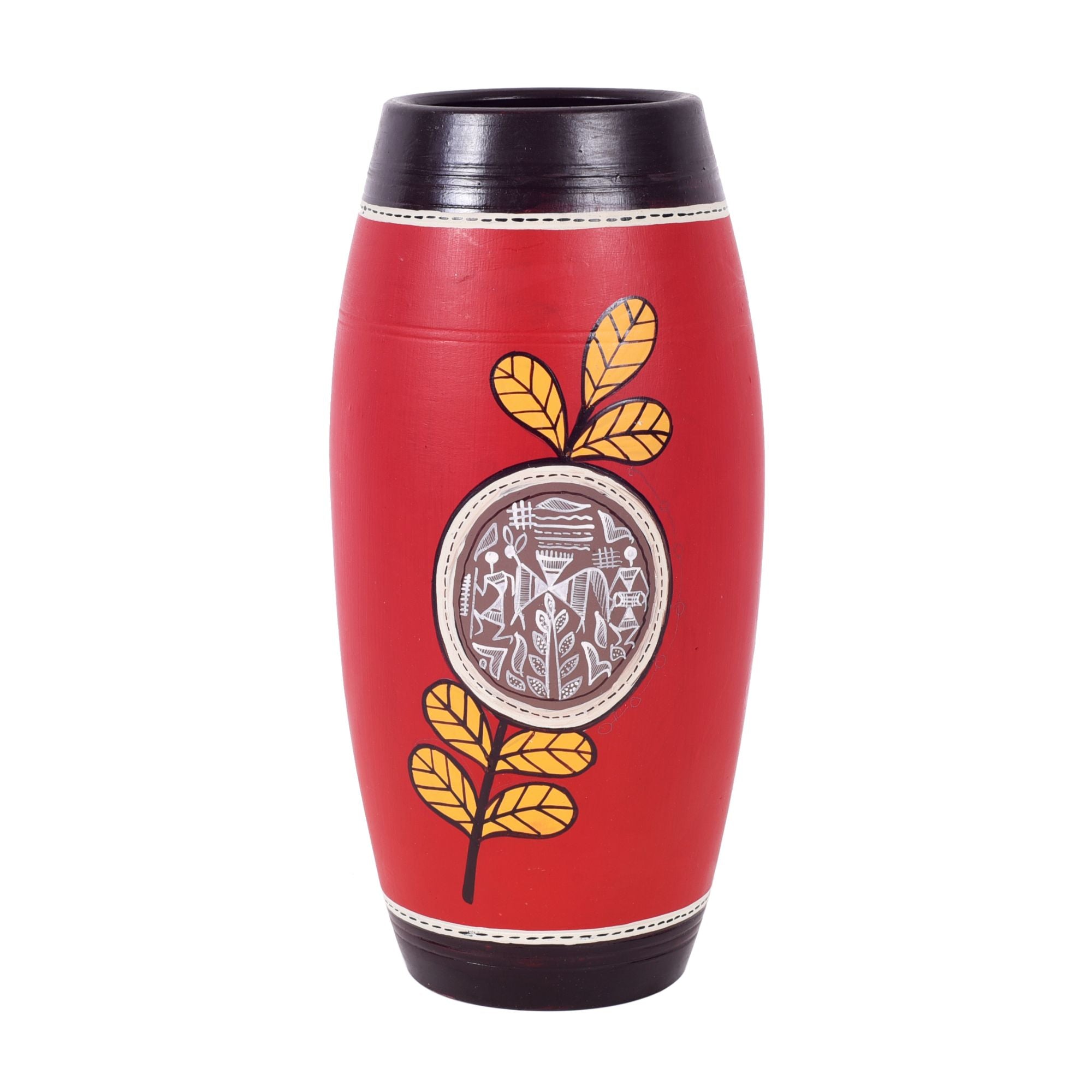 Ruby Blossom Terracotta Barrel Vase (4.5x4.5x9.5)