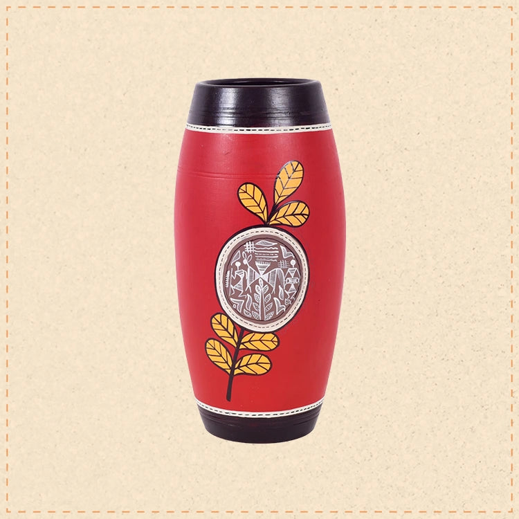 Ruby Blossom Terracotta Barrel Vase (4.5x4.5x9.5)
