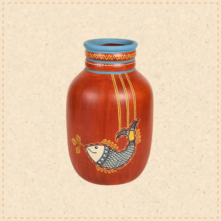 Happy Fish Rustic Red Vase (5x5x8)