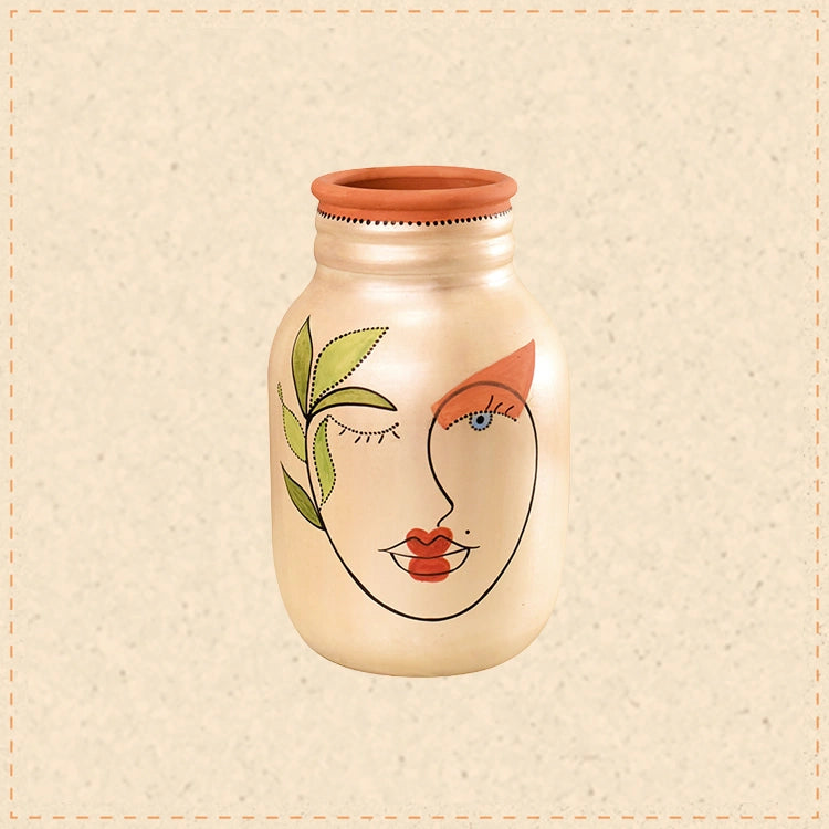 Hand-Painted Face Art Decorative Ceramic Vase for Home Décor