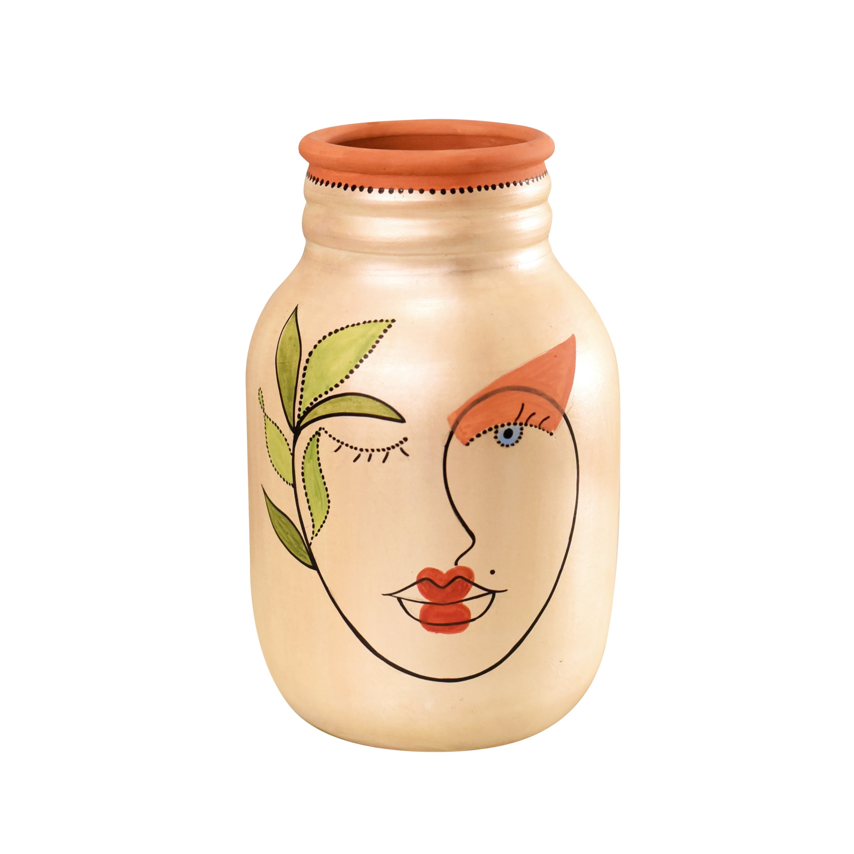 Hand-Painted Face Art Decorative Ceramic Vase for Home Décor