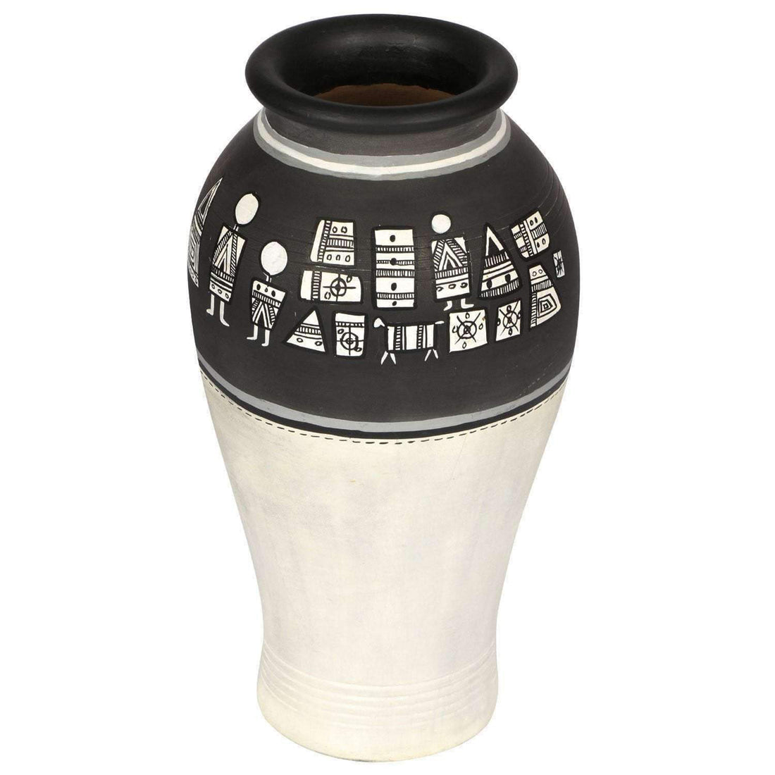 Vase Earthen Handcrafted Black & White Warli 4.6x9(HxD)