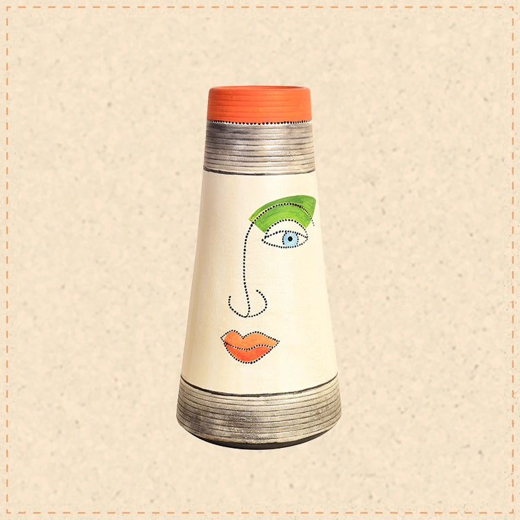 Minimalist Abstract Face Terracotta Pottery Vase for Elegant Spaces