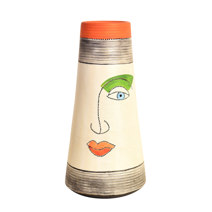 Minimalist Abstract Face Terracotta Pottery Vase for Elegant Spaces