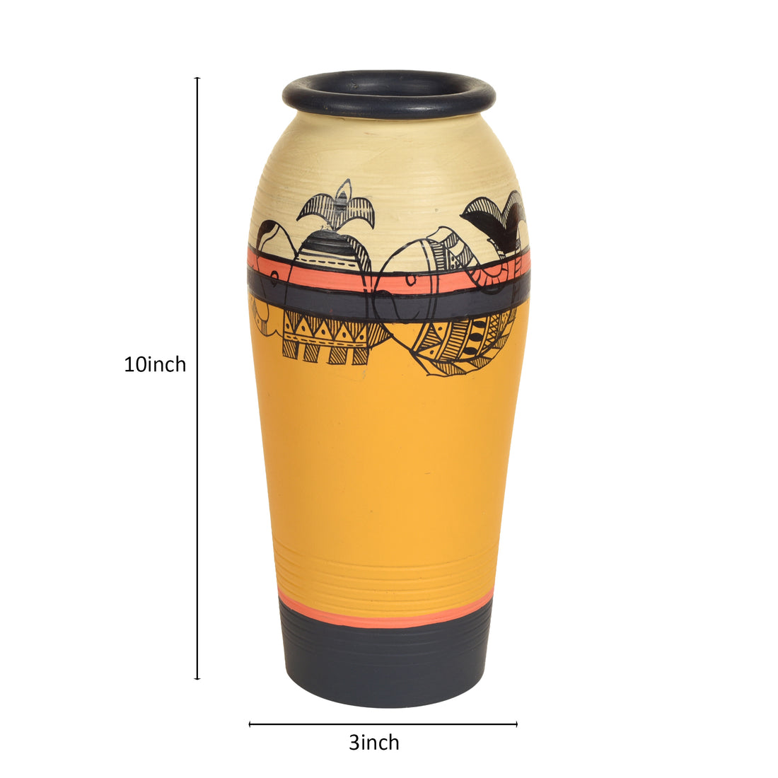 Yellow Earthen Vase with Madhubani Tattoo Art