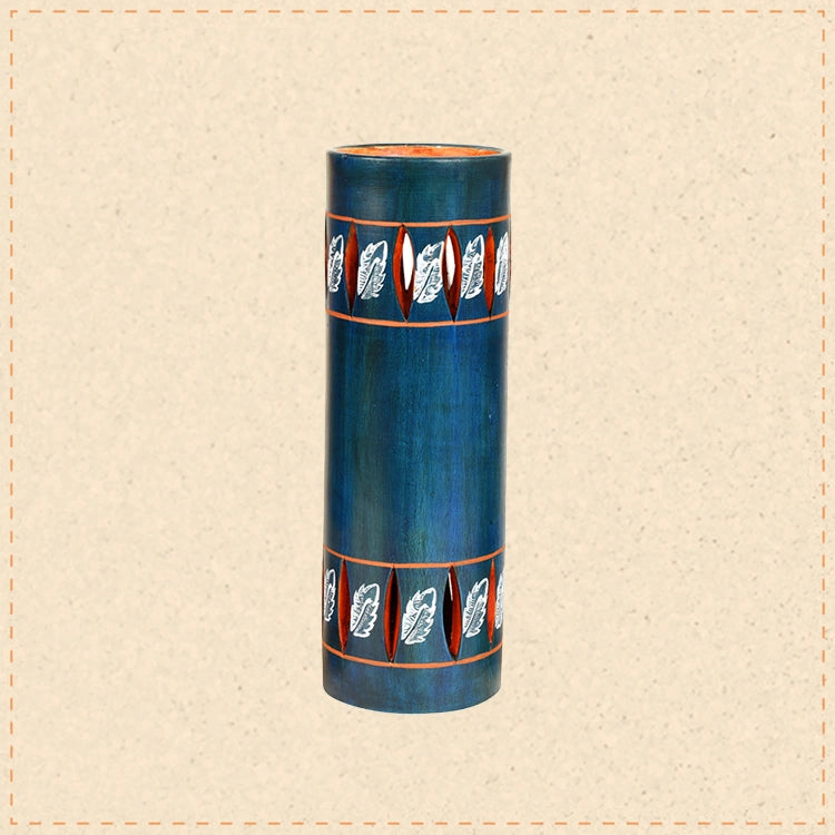 Autumn Leaf Handpainted Tubular Earthen Vase