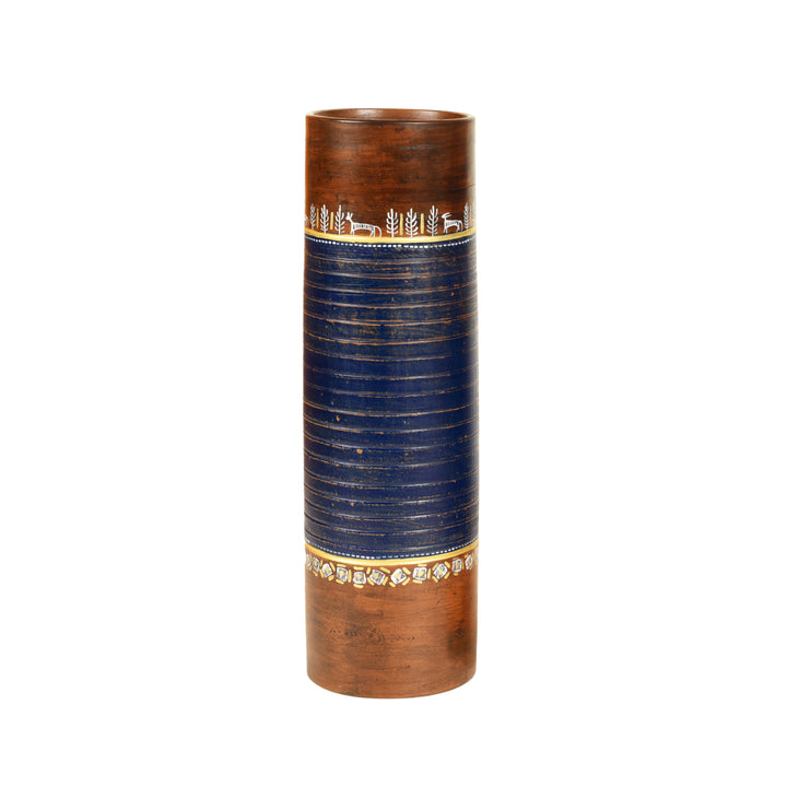 Autumn Leaf Handpainted Earthen Blue Vase