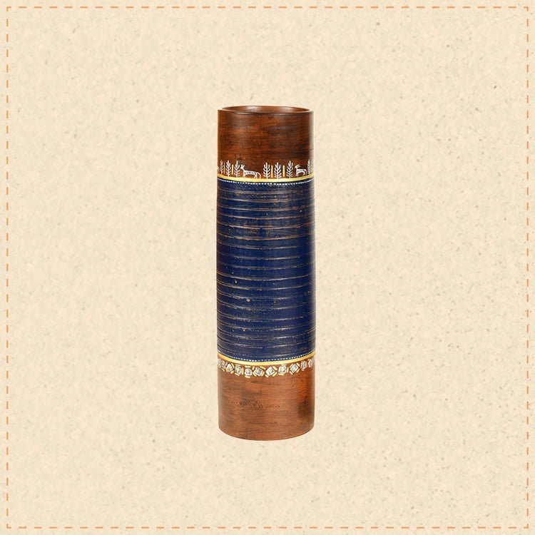 Autumn Leaf Handpainted Earthen Blue Vase