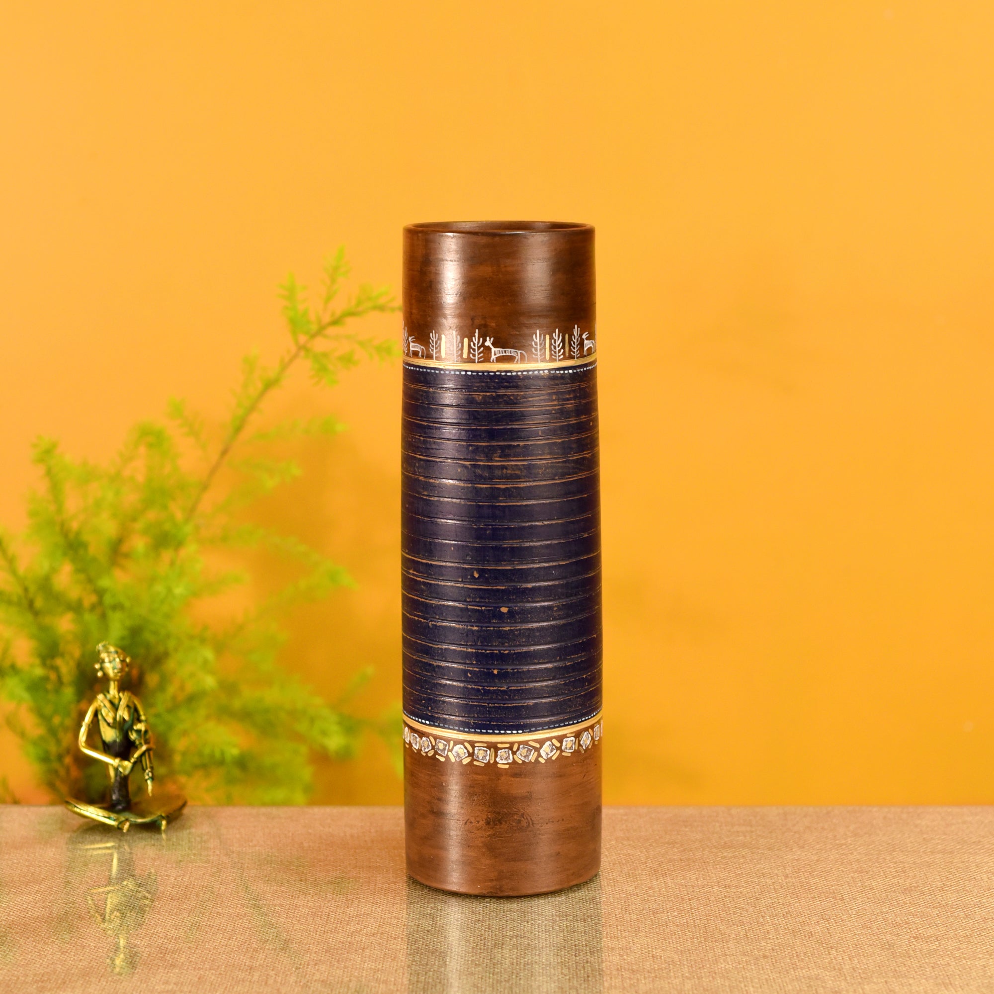 Autumn Leaf Handpainted Earthen Blue Vase