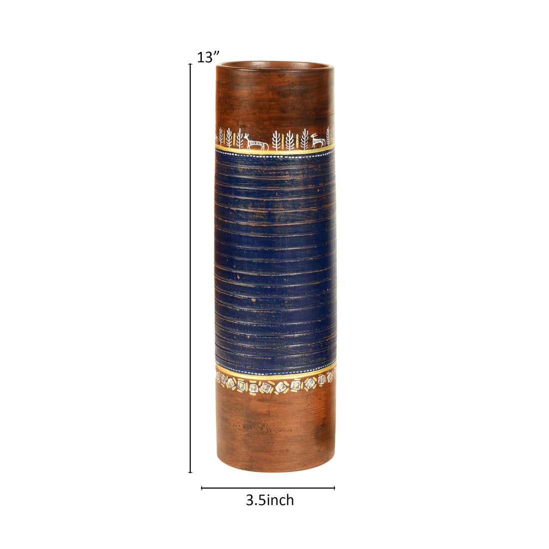 Autumn Leaf Handpainted Earthen Blue Vase