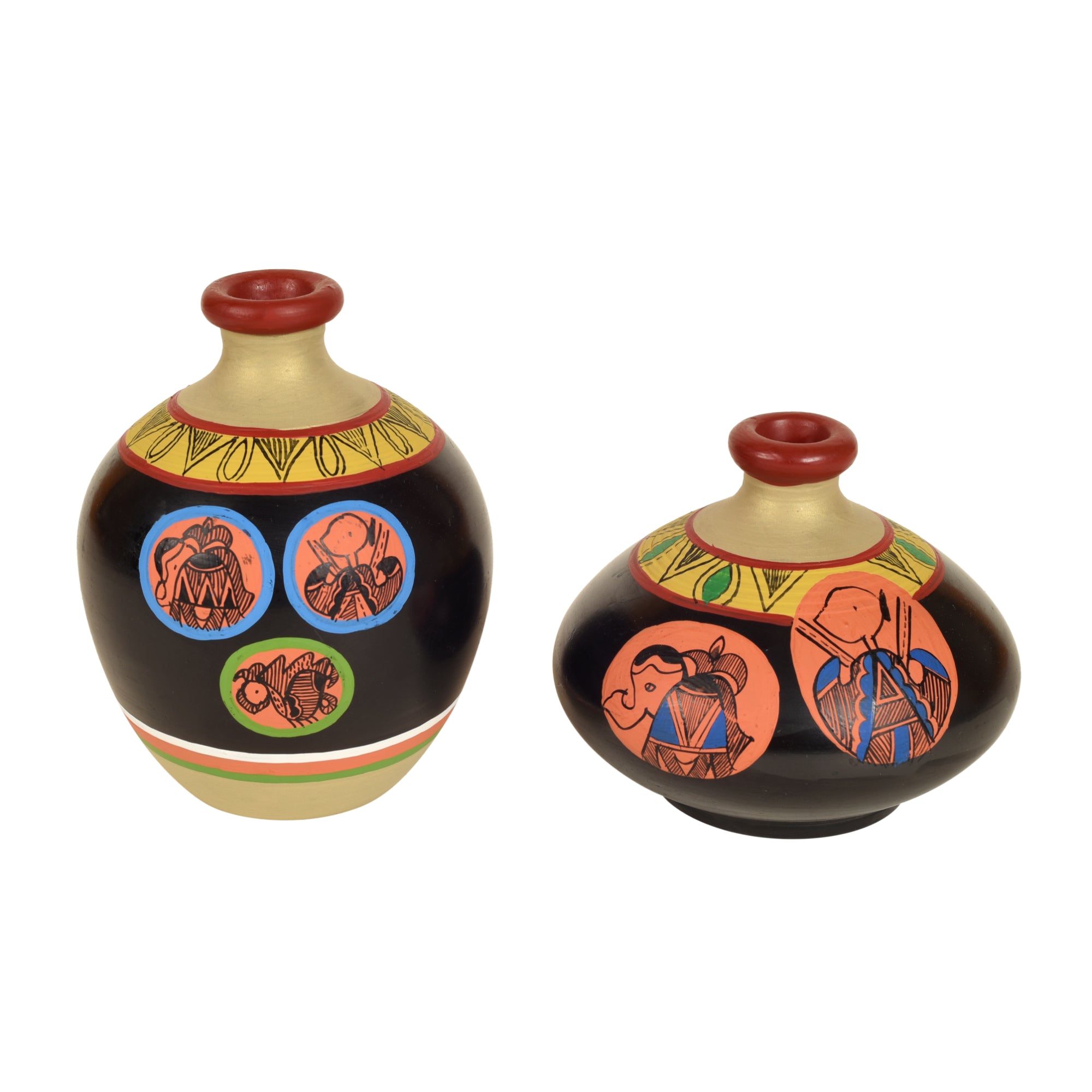 Black Earthen Vases with Madhubani Tattoo Art - So2