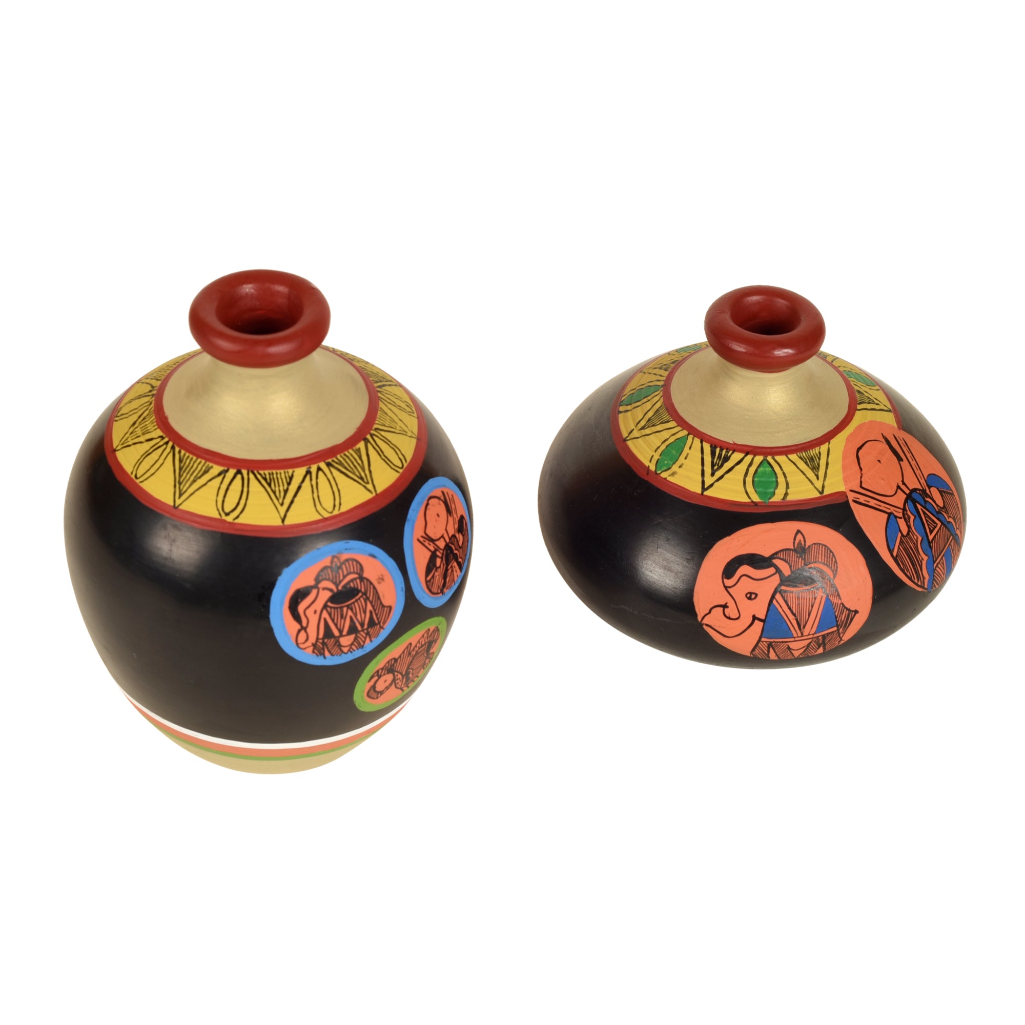 Black Earthen Vases with Madhubani Tattoo Art - So2