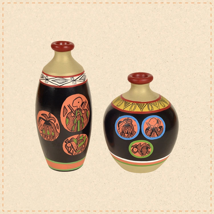Black Earthen Vases with Madhubani Tattoo Art - So2