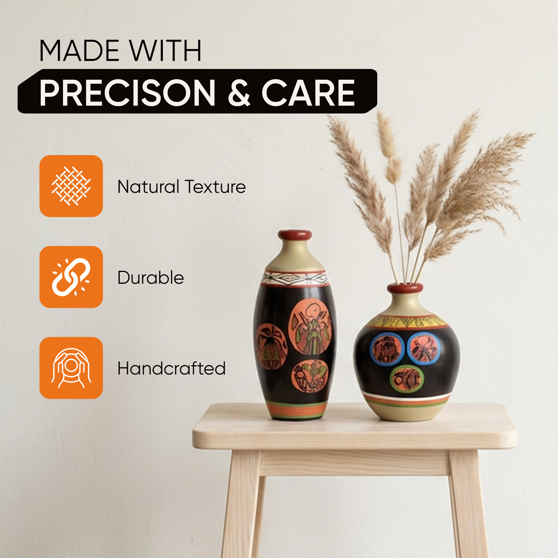 Black Earthen Vases with Madhubani Tattoo Art - So2