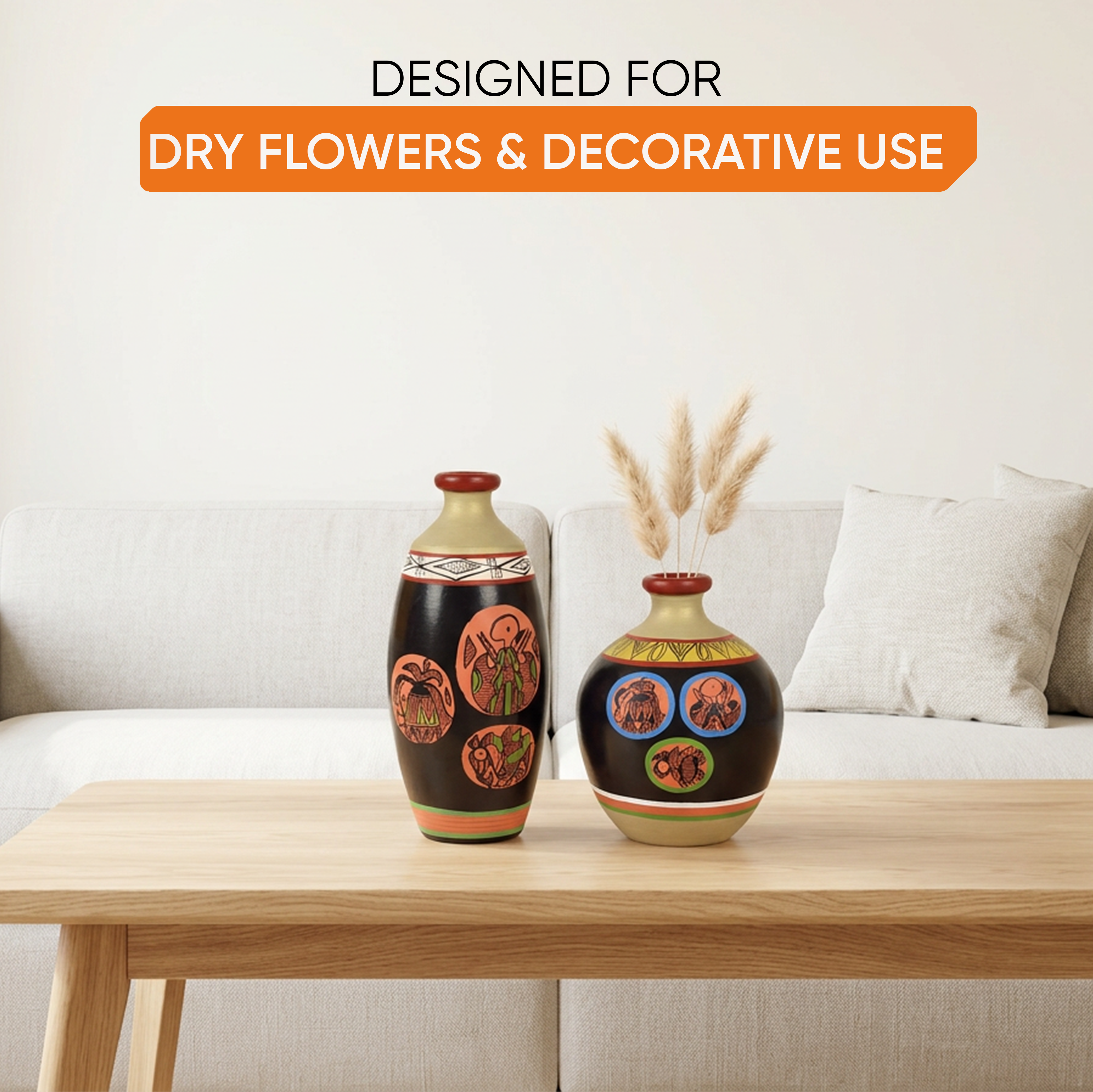 Black Earthen Vases with Madhubani Tattoo Art - So2