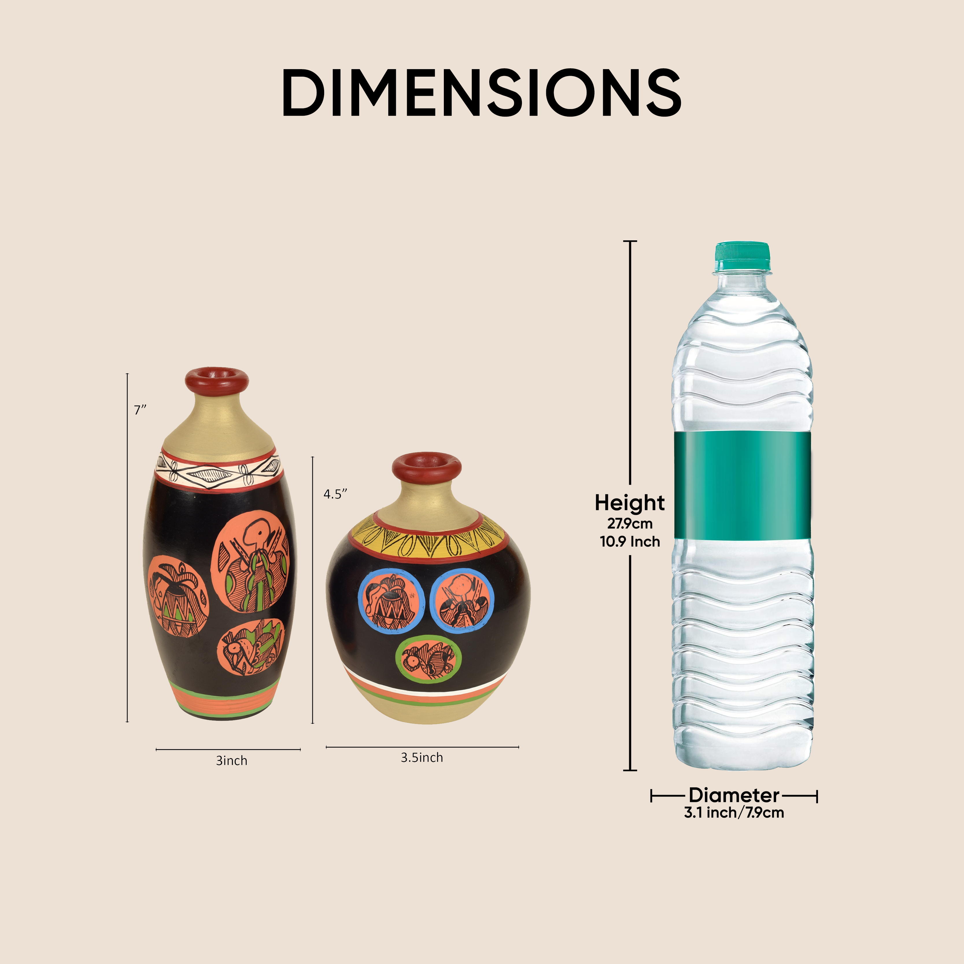 Black Earthen Vases with Madhubani Tattoo Art - So2