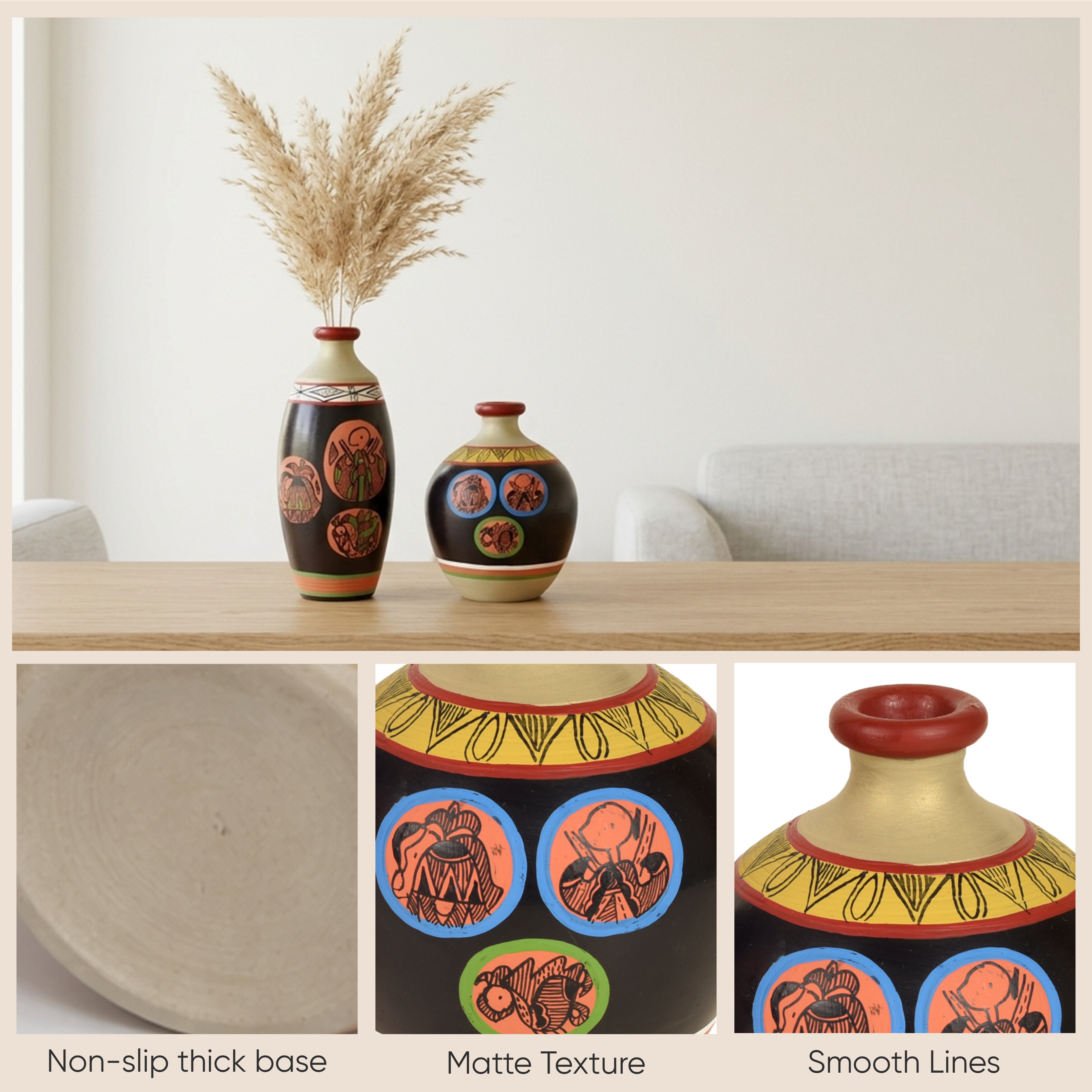 Black Earthen Vases with Madhubani Tattoo Art - So2