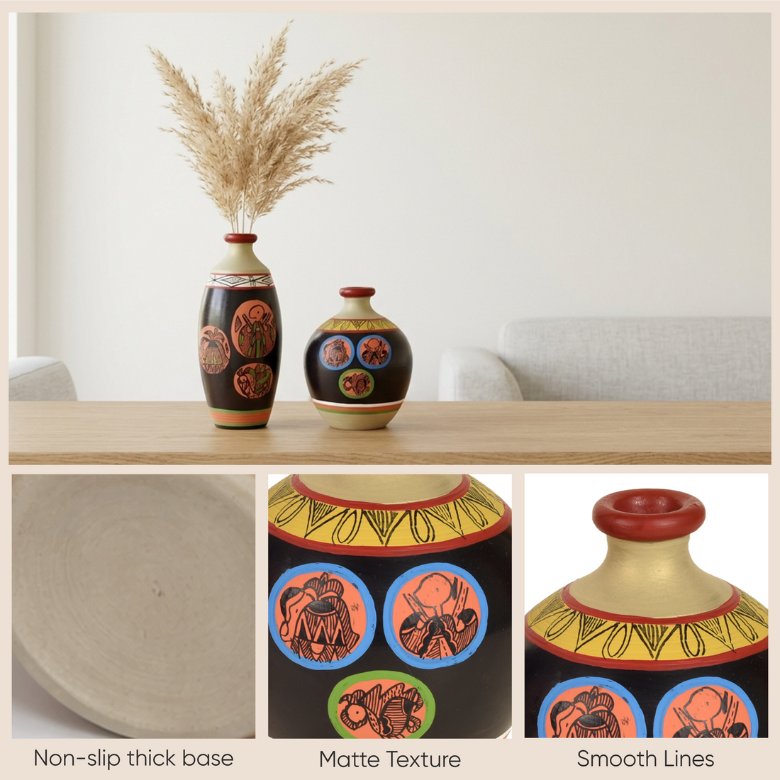 Black Earthen Vases with Madhubani Tattoo Art - So2