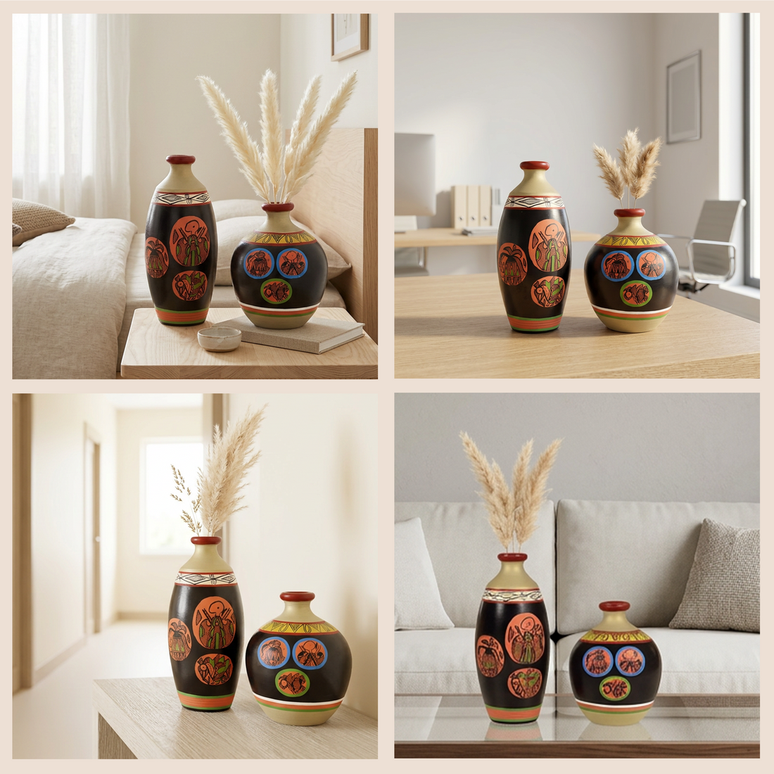 Black Earthen Vases with Madhubani Tattoo Art - So2