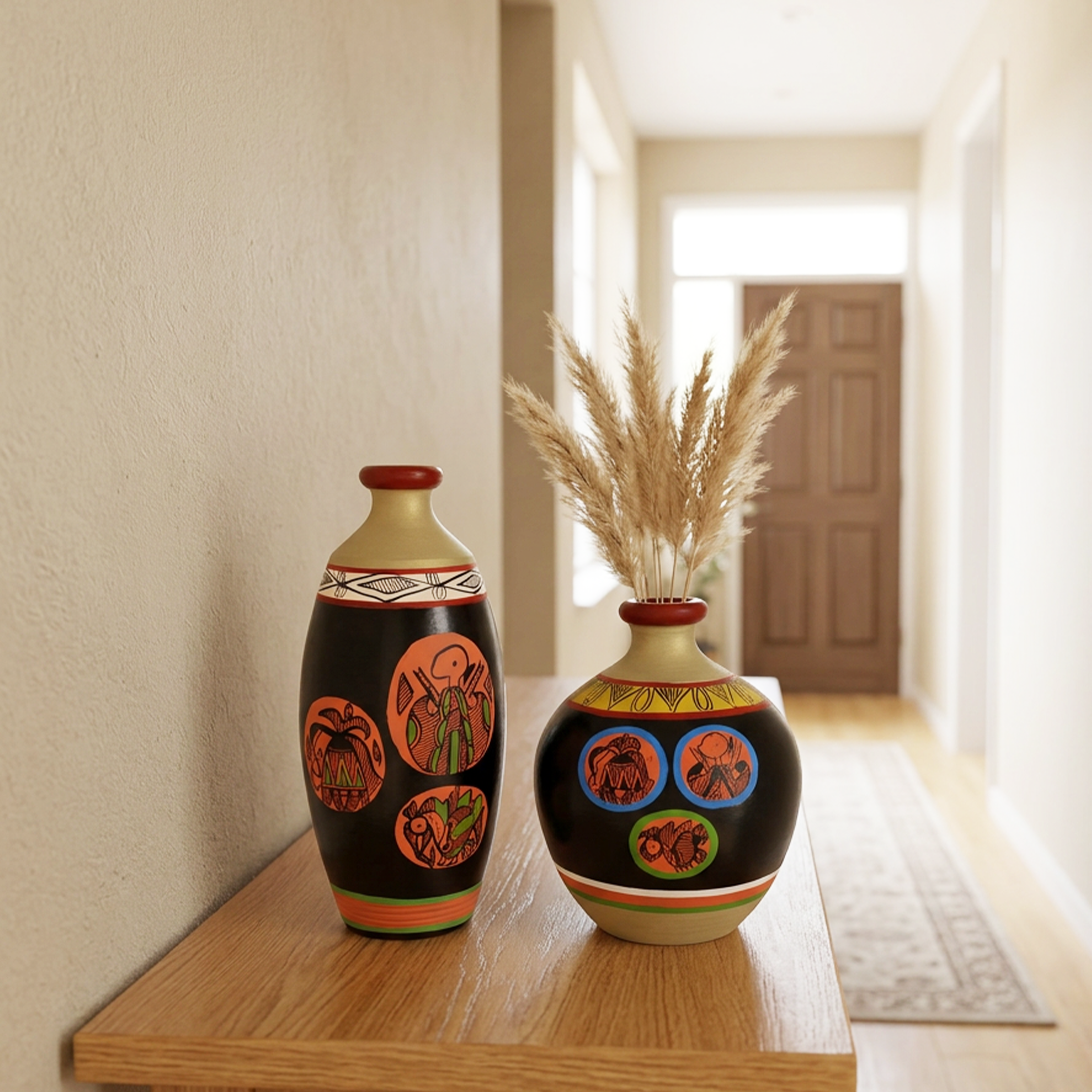 Black Earthen Vases with Madhubani Tattoo Art - So2