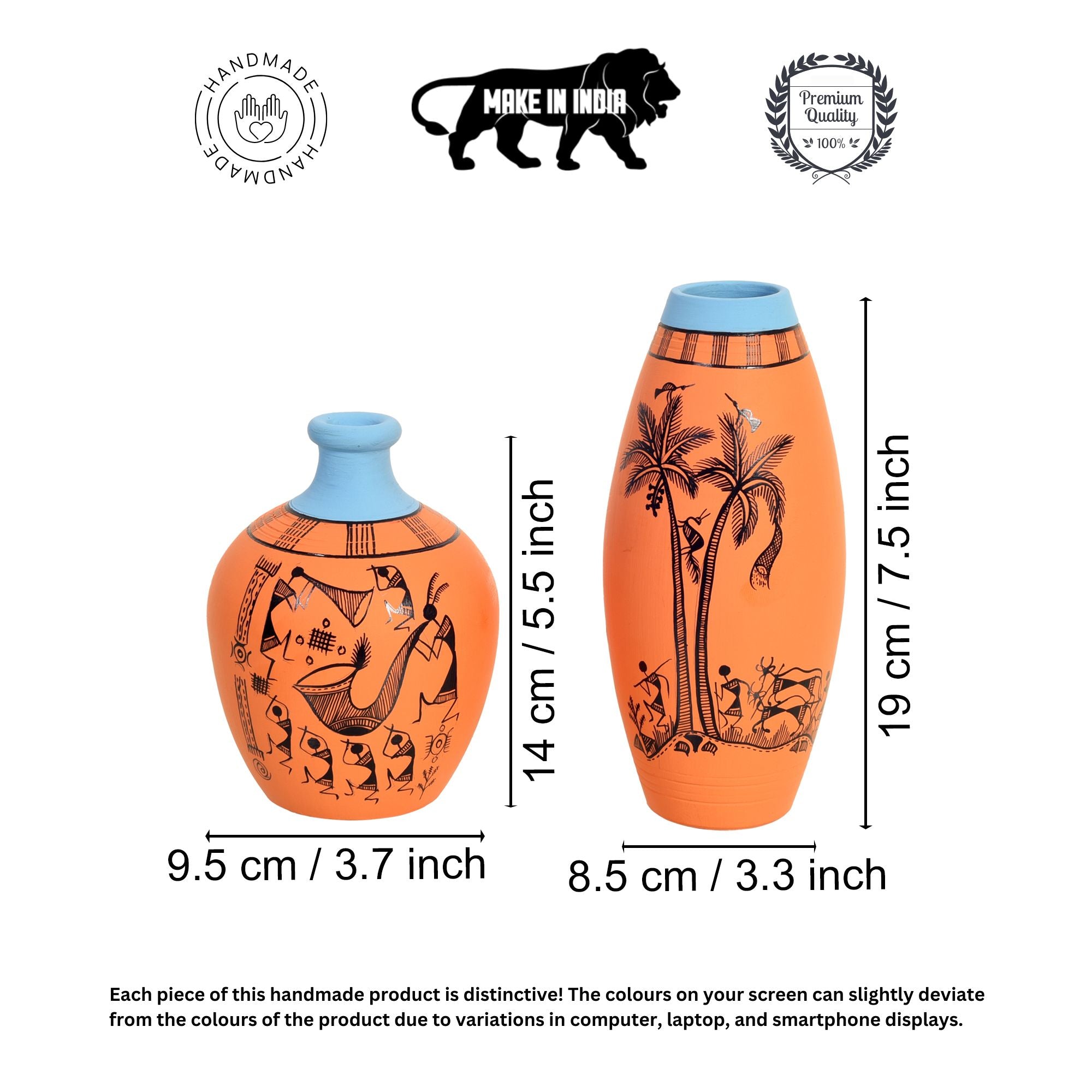 Desert Safari Terracotta Vase Set of 2, Handcrafted Warli Artdecor with Tribal Motifs