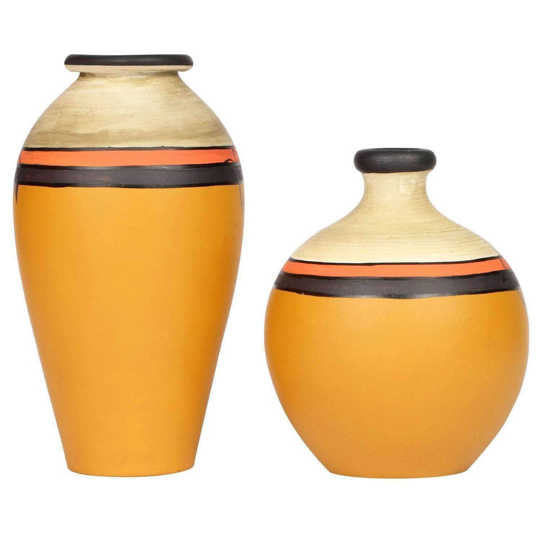 Vase Earthen Yellow Madhubani (Set of 2) (6.2x3/5x4)