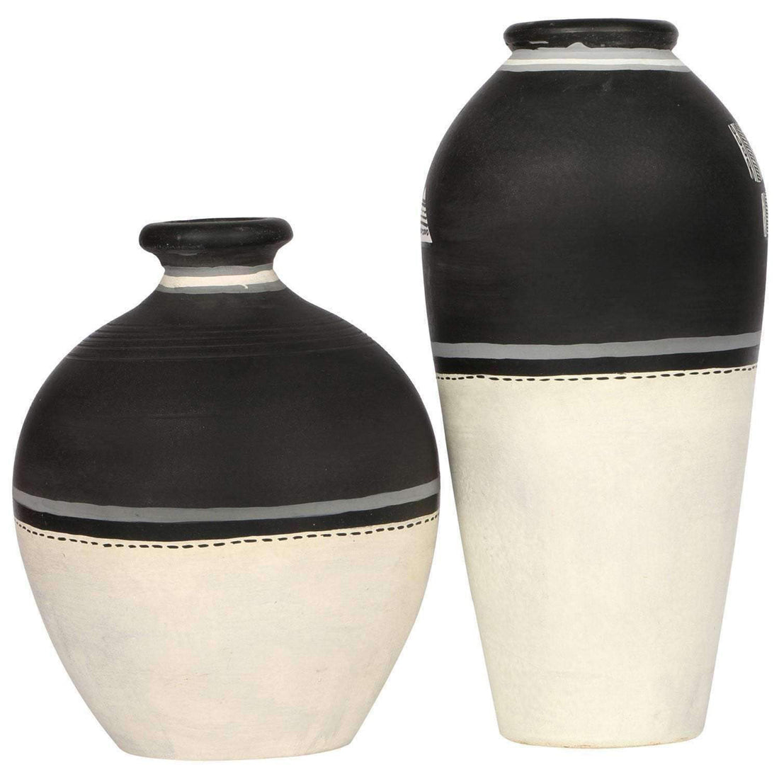 Vase Earthen Handcrafted Black & White Warli (Set of 2) (5x5/6x3)