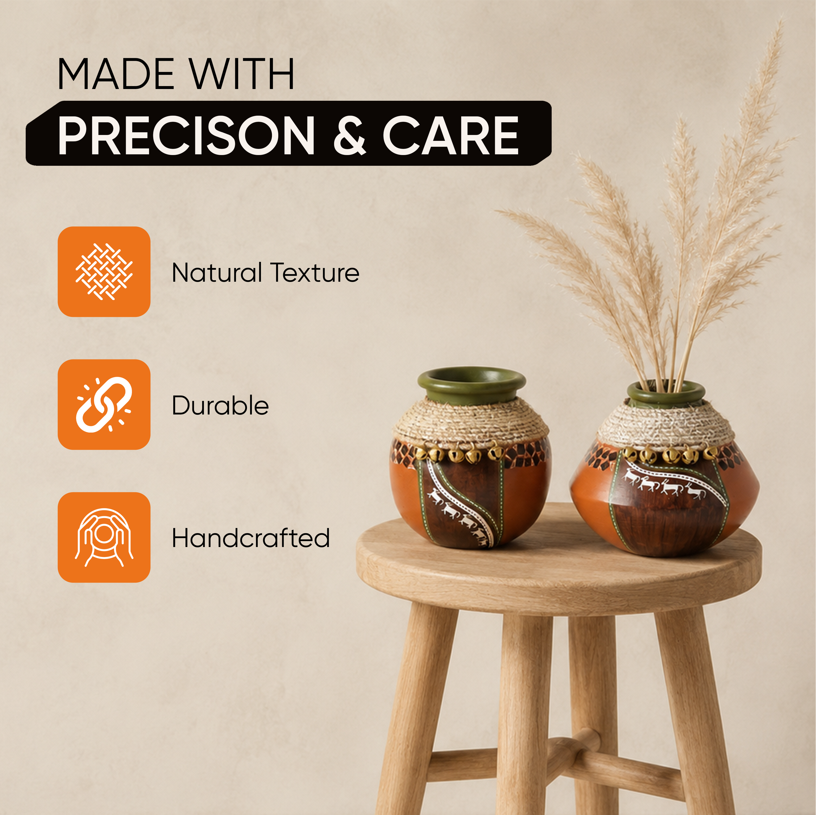 Coco-C Jute embellished Earthen Brown Pots - So2