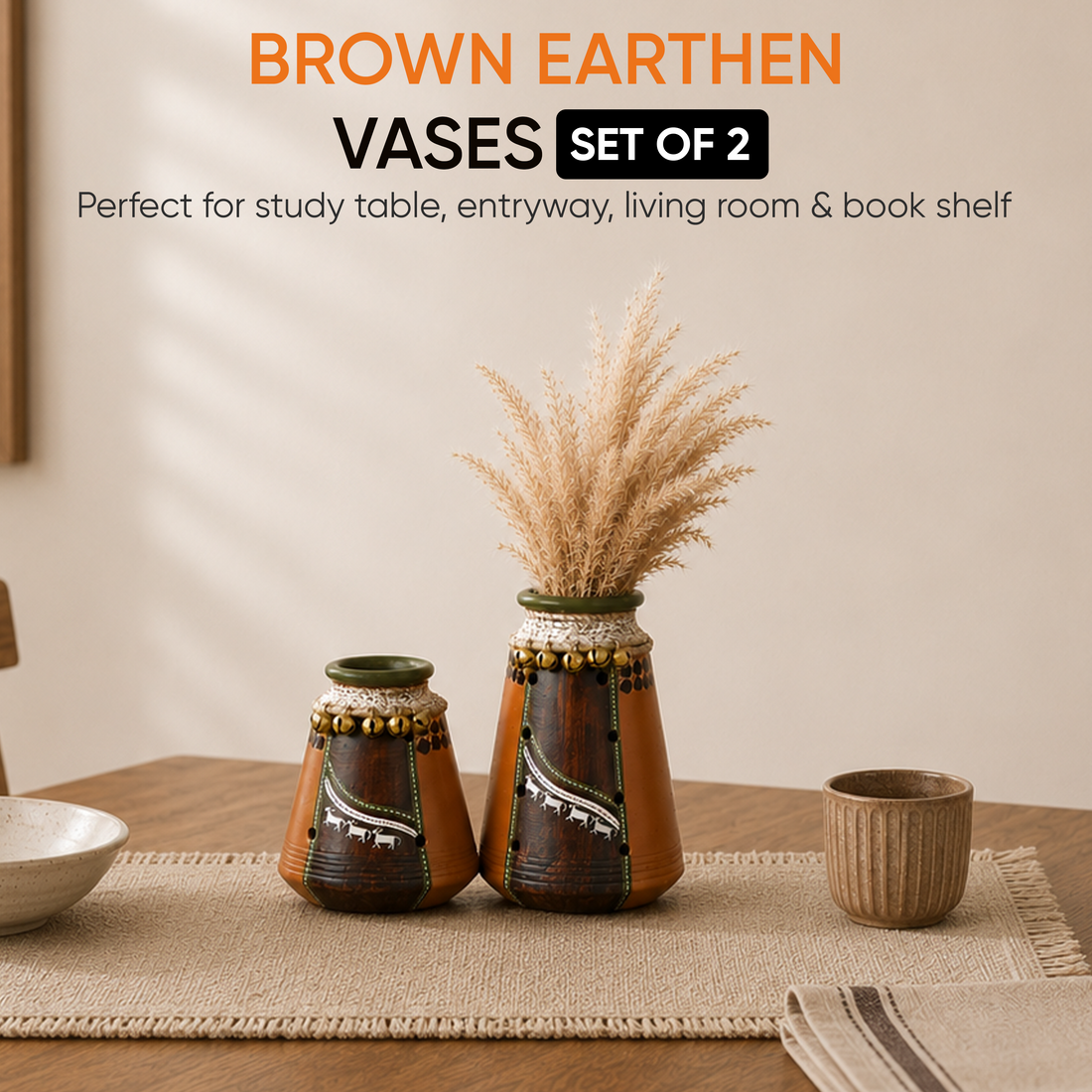 Coco-B Earthen Brown Jute embellished Pots - So2