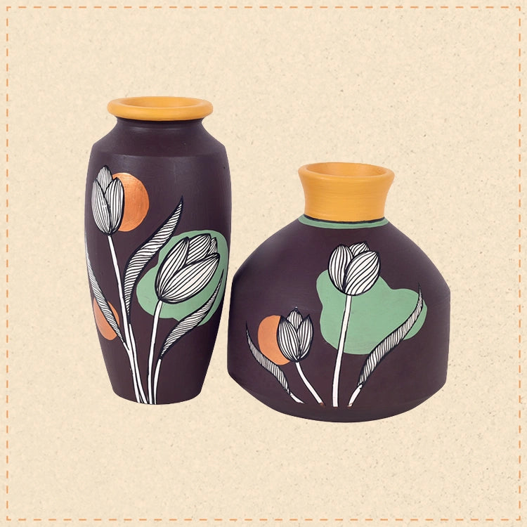 Autumn Hues Terracotta Vases S02 (Large - 5x5x5, Small - 3x3x6)