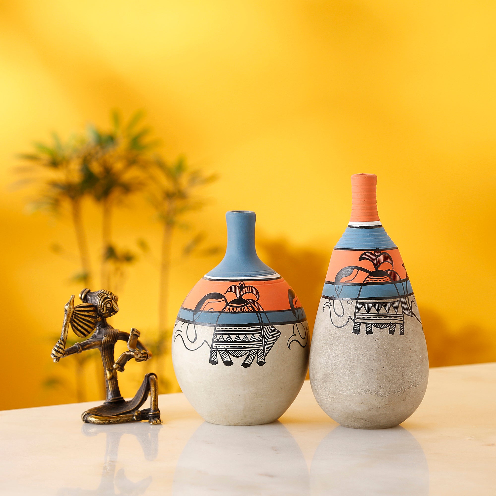Earthen Vases Handpainted in Madhubani Tattoo Art