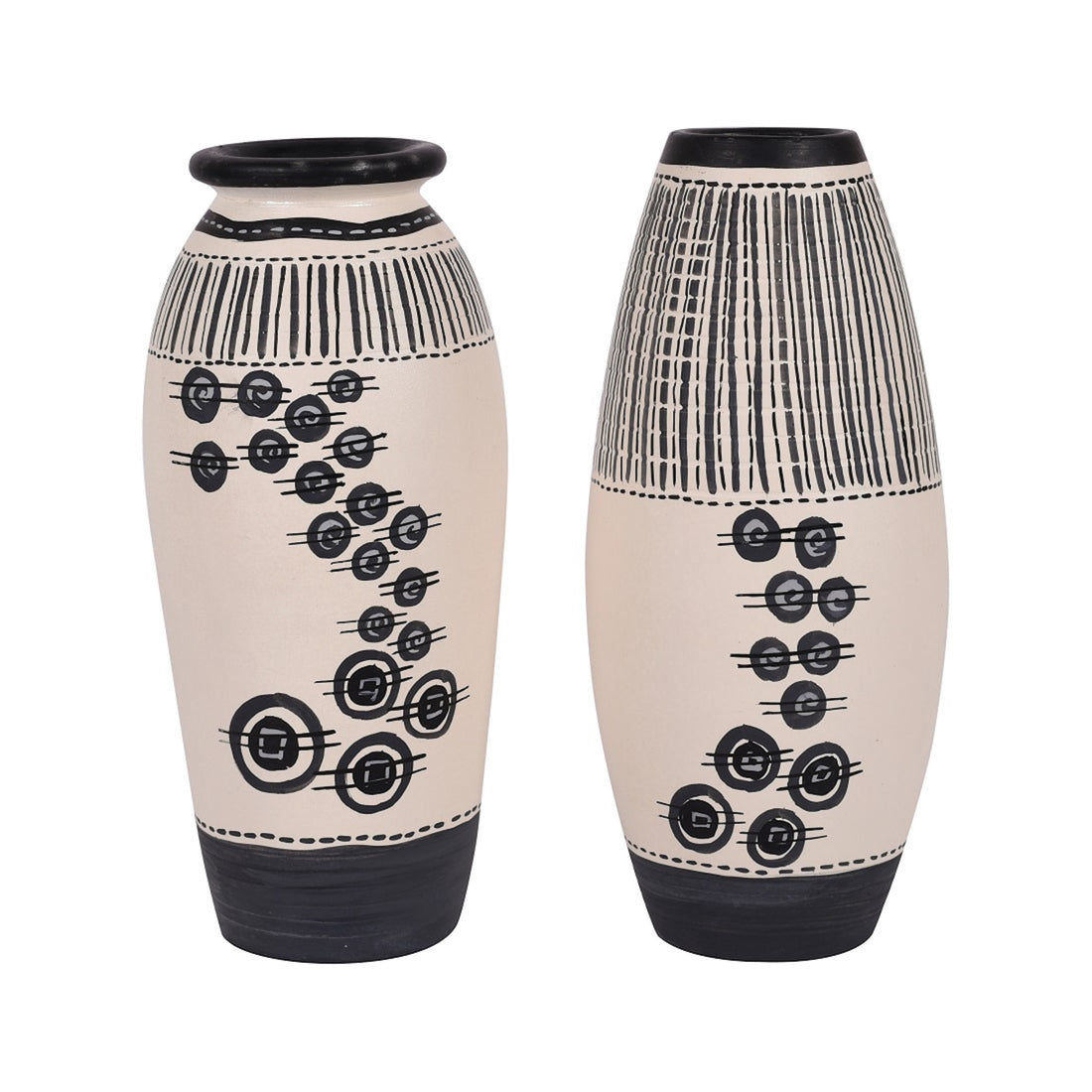 Vase Earthen White Warli (Set of 2) (6.4x3/6.4x3)