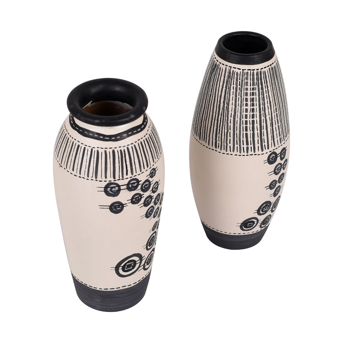 Vase Earthen White Warli (Set of 2) (6.4x3/6.4x3)