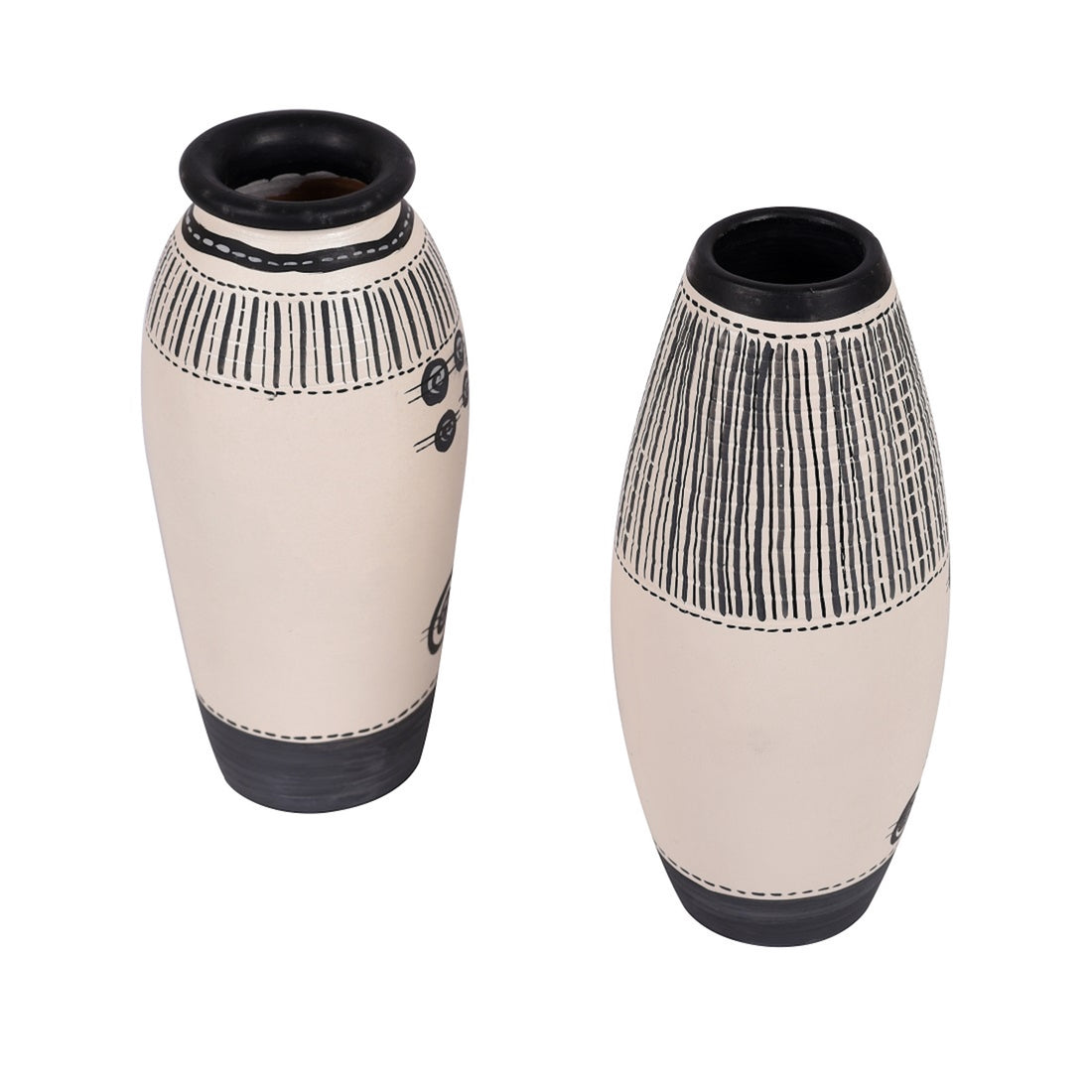 Vase Earthen White Warli (Set of 2) (6.4x3/6.4x3)