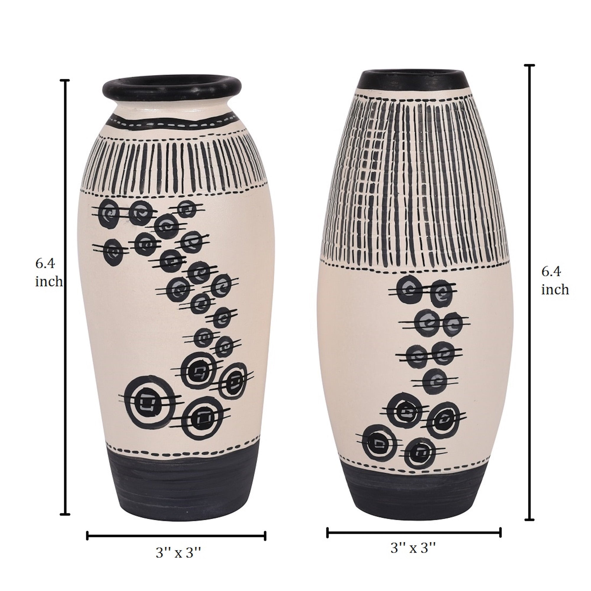 Vase Earthen White Warli (Set of 2) (6.4x3/6.4x3)