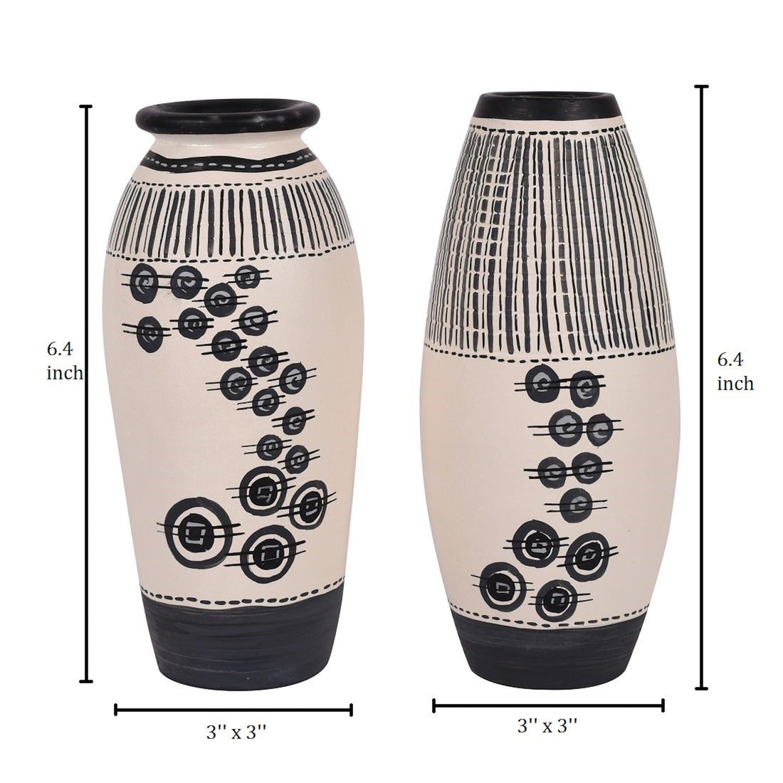 Vase Earthen White Warli (Set of 2) (6.4x3/6.4x3)