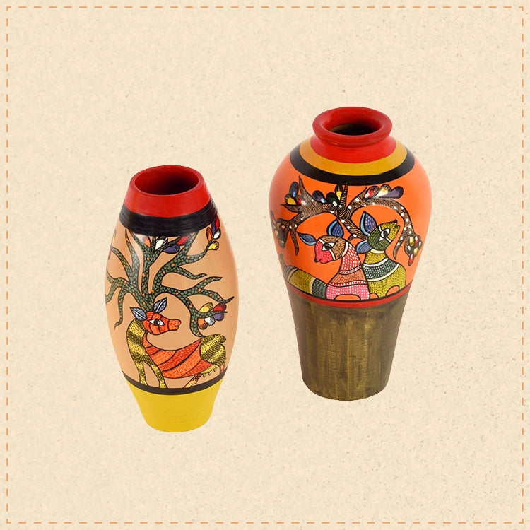 Heard of Deers Terracotta Vase Set of 2