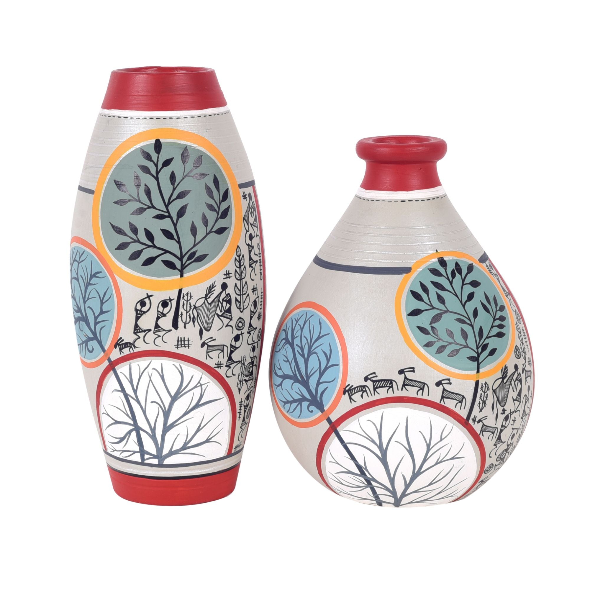 Scarlet Bloom Terracotta Conical Vases S02 (Large - 3x3x7, Small - 4x4x6)