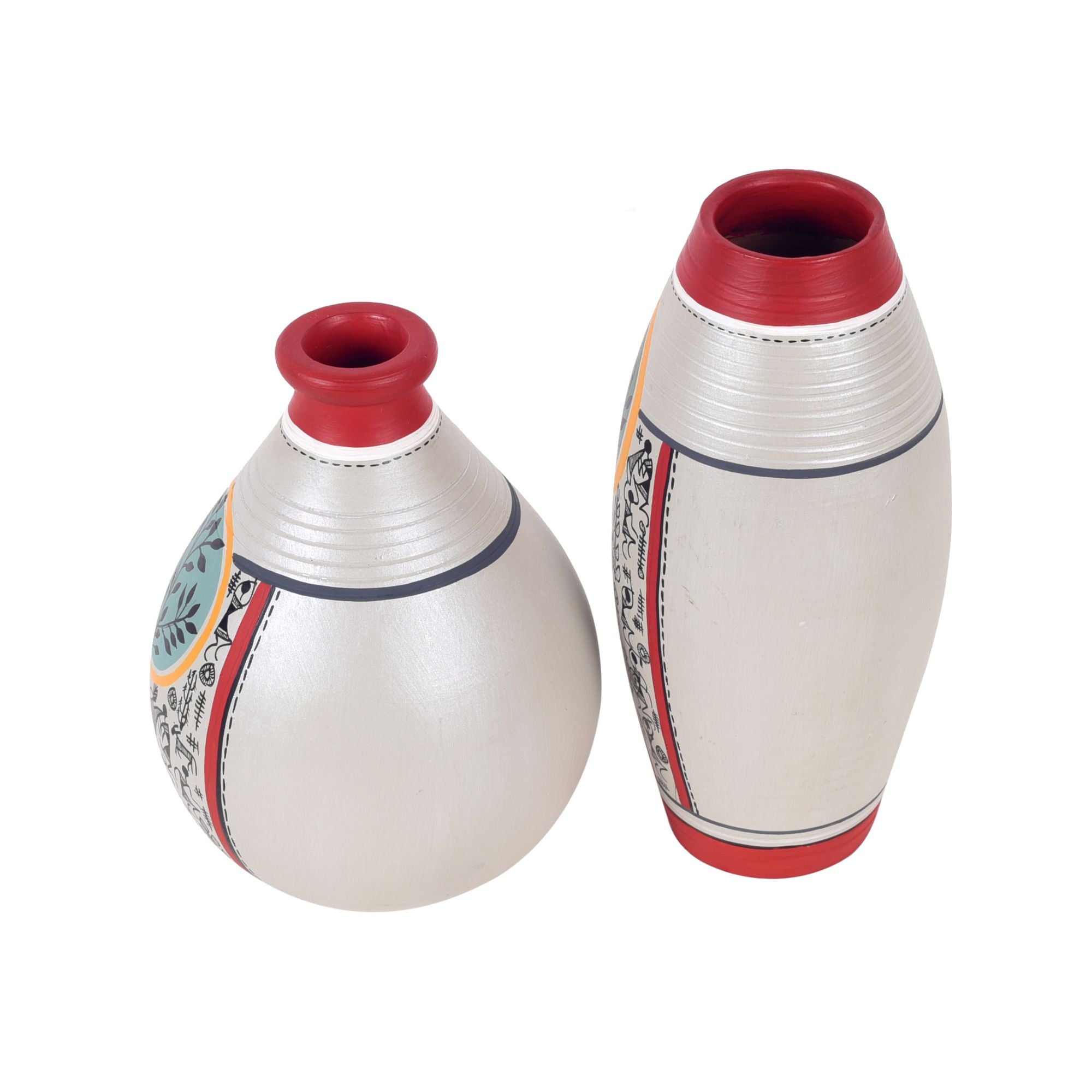 Scarlet Bloom Terracotta Conical Vases S02 (Large - 3x3x7, Small - 4x4x6)