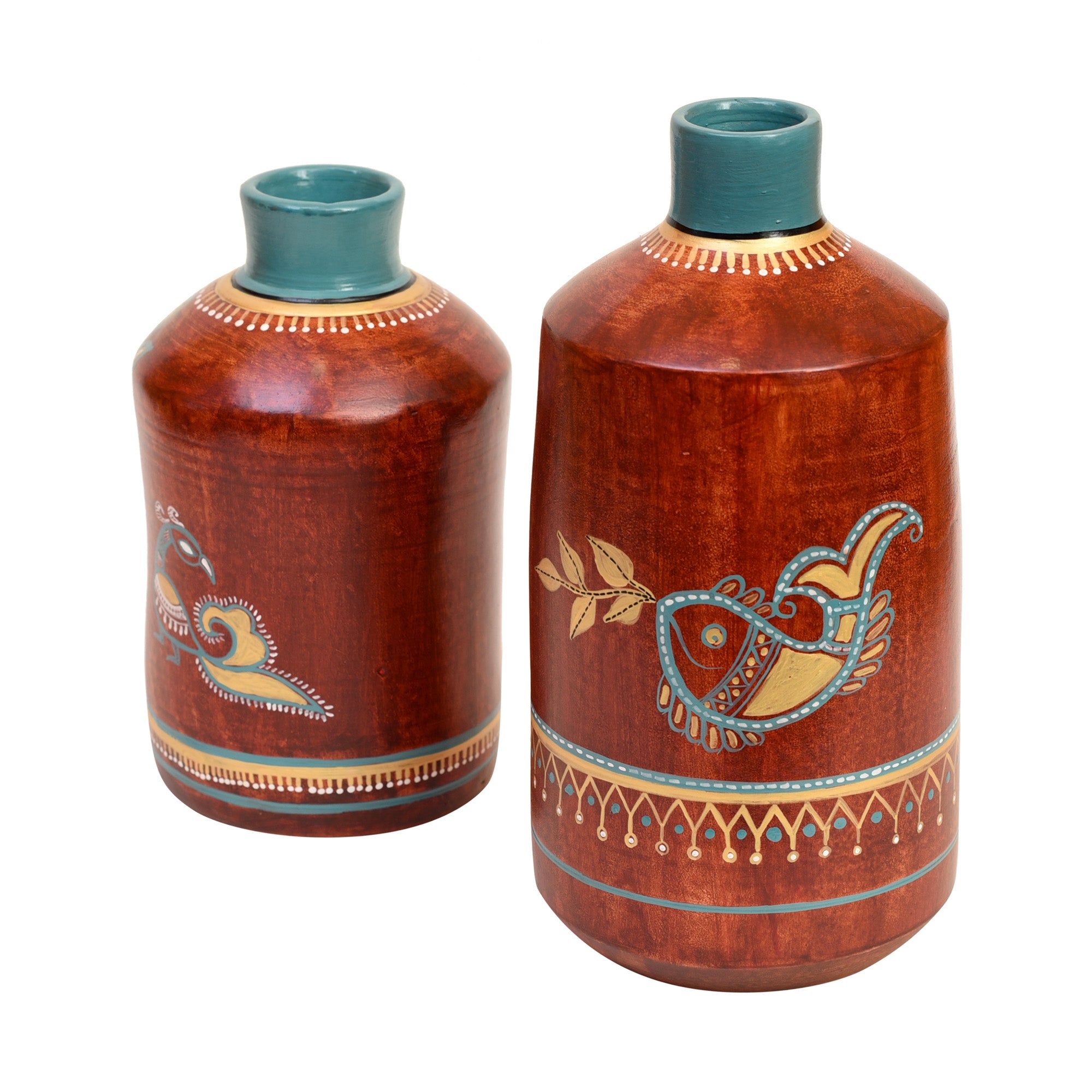 Rustic Red Madhubani Vase Set of 2 (10x5/7.5x4.5 Dia)