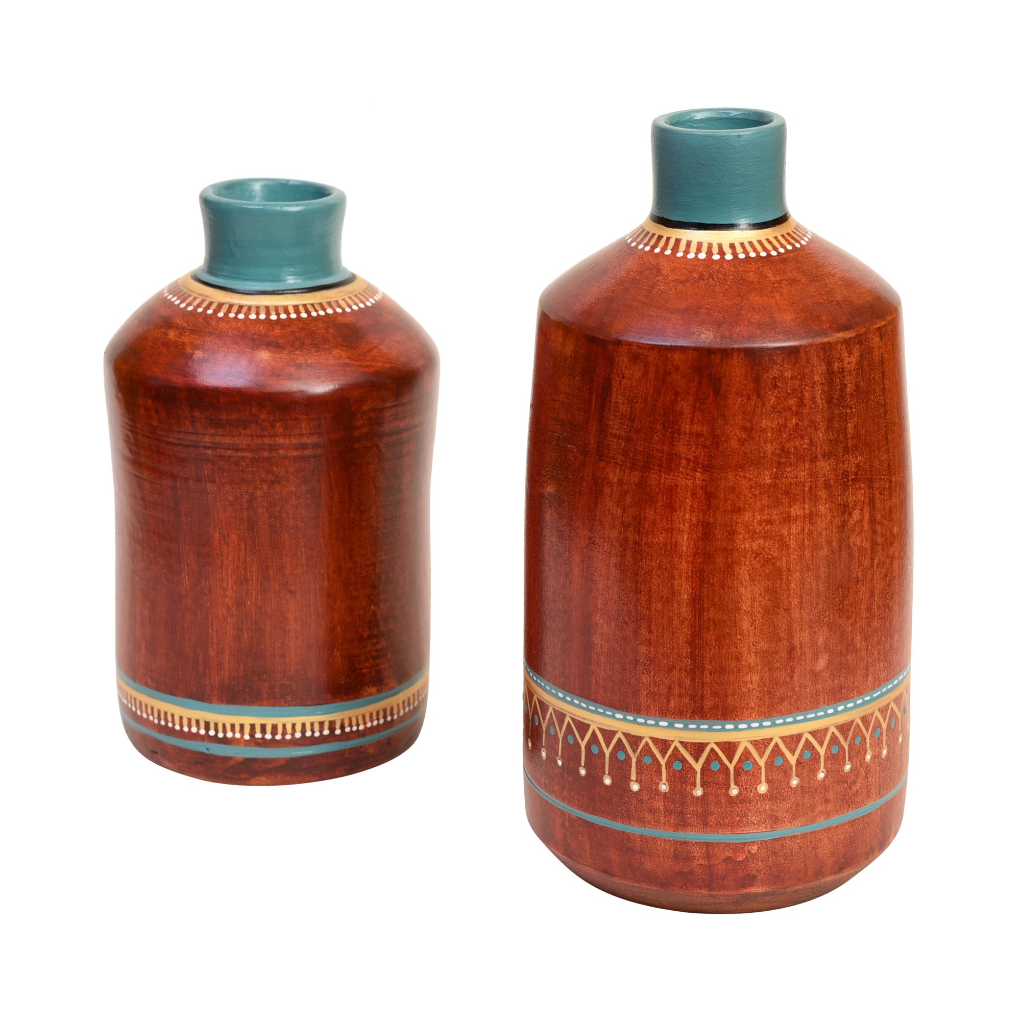 Rustic Red Madhubani Vase Set of 2 (10x5/7.5x4.5 Dia)