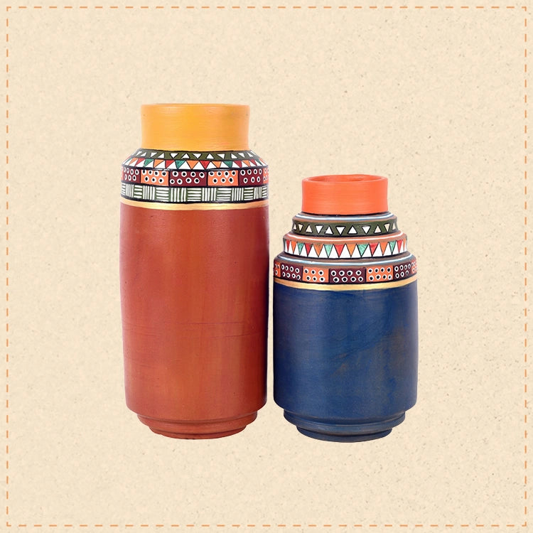 Spice Route Terracotta Vases S02 (Large - 4x4x9, Small - 4x4x7)